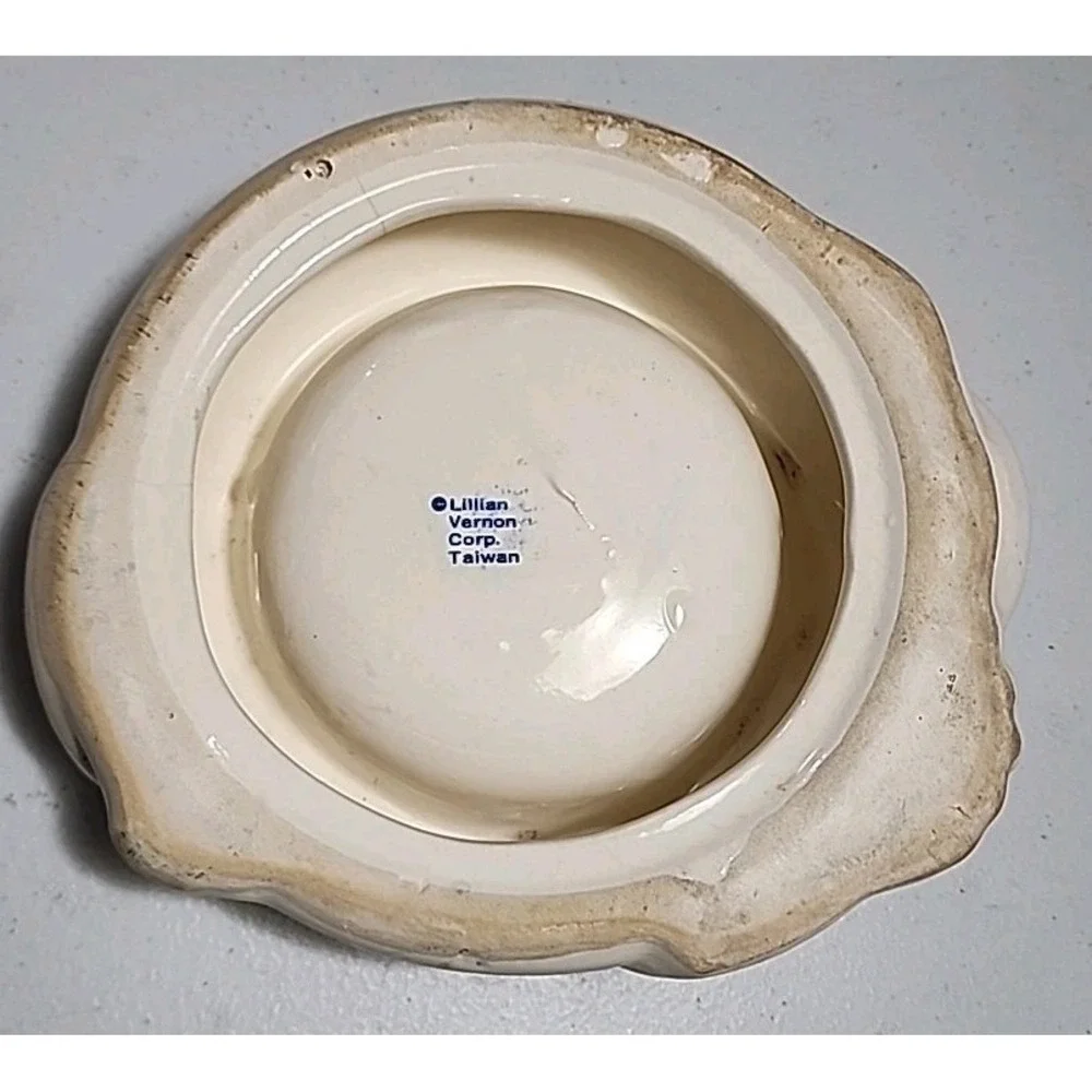 Vtg Cat Kitten Pet Food Dish Ceramic Treat Bowl Lillian Vernon White Blue Eyes